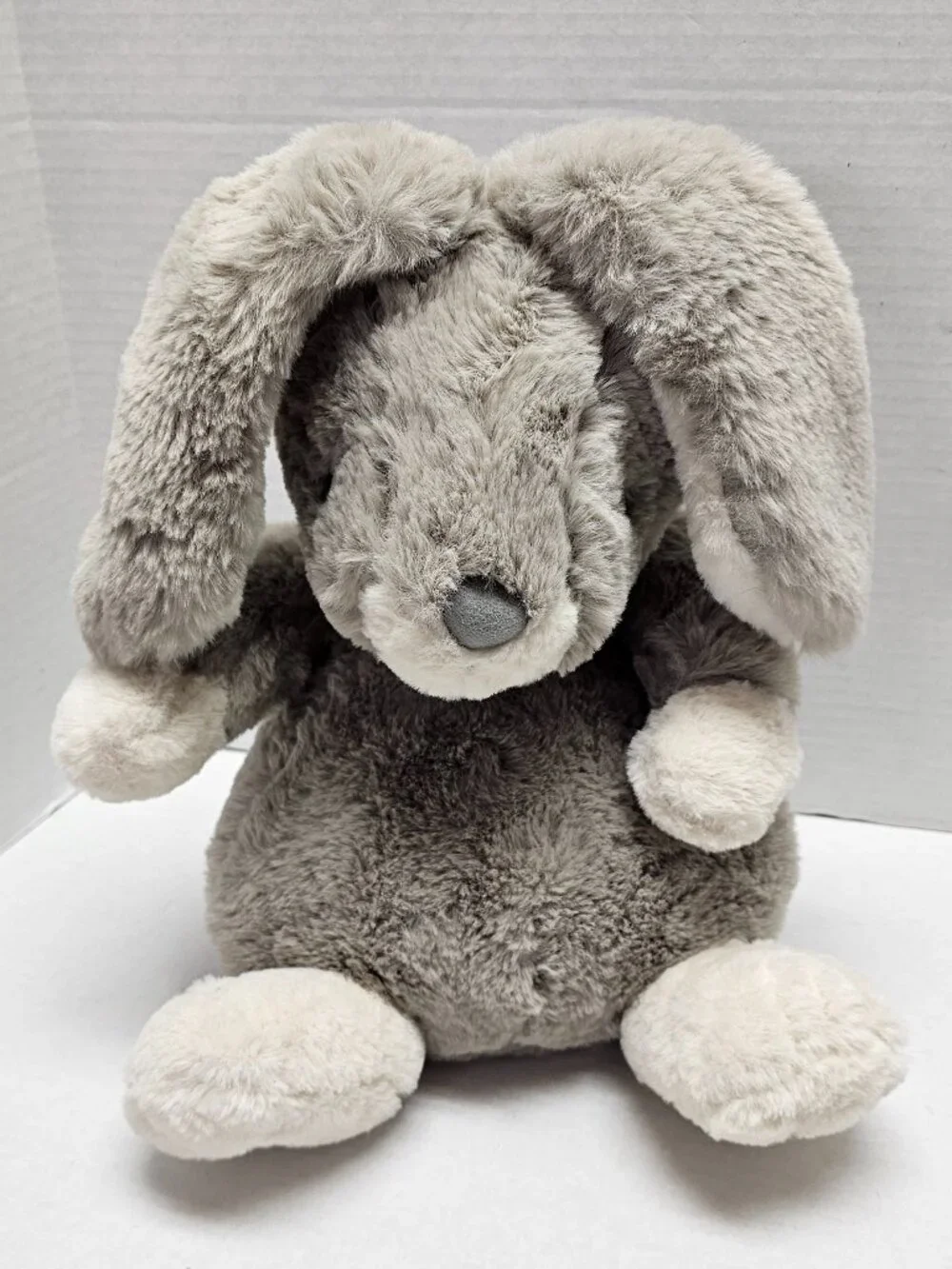 Rabbit Bunny Weighted Button Closure Plush Soft Gray Cream Animal KM 2330